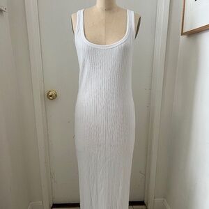 White Sleeveless Knit Tank Maxi Dress
